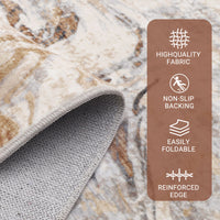 Garvee Modern Abstract Area Rug 10x13 Large Machine Washable Rug, Non Slip Faux Wool Soft Floor Carpet, Low Pile Foldable Accent Rug for High Traffic Areas in Living Room, Bedroom, Brown