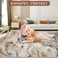 Garvee 2x6 Machine Washable Runner Rug, Non-Slip Floor Carpet, Modern Abstract Bedside Rug, Low Pile Foldable Area Rug, Soft Rug for Entryway, Bathroom, Laundry Room, Brown