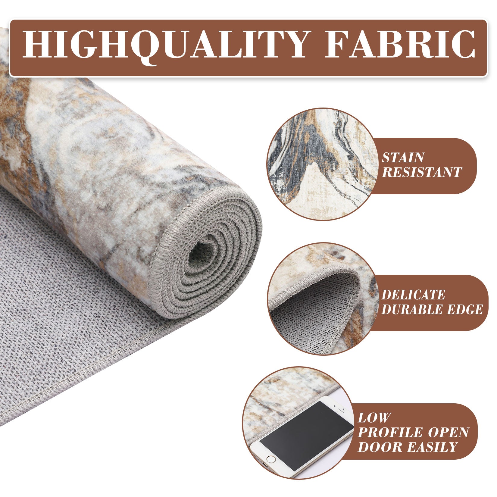 Garvee 2x6 Machine Washable Runner Rug, Non-Slip Floor Carpet, Modern Abstract Bedside Rug, Low Pile Foldable Area Rug, Soft Rug for Entryway, Bathroom, Laundry Room, Brown
