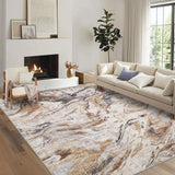 Garvee Area Rug 5x7 Machine Washable Rug for Living Room, Non-Slip Soft Floor Carpet, Low Pile Modern Abstract Rug, Foldable Rug for Bedroom, Dining Room, Kitchen, Brown - Brown