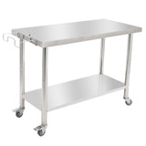 Garvee 48"L x 24"W x 35"H Nsf Commercial Stainless Steel Prep Table Work Table with Backsplash, Adjustable Undershelf, 5 Hooks and Wheels, Heavy Duty Workbench Workstation for Home Kitchen Restaurant Outd - With Casters / Without Backstop / Straight Edge / With Removable Waste Rack