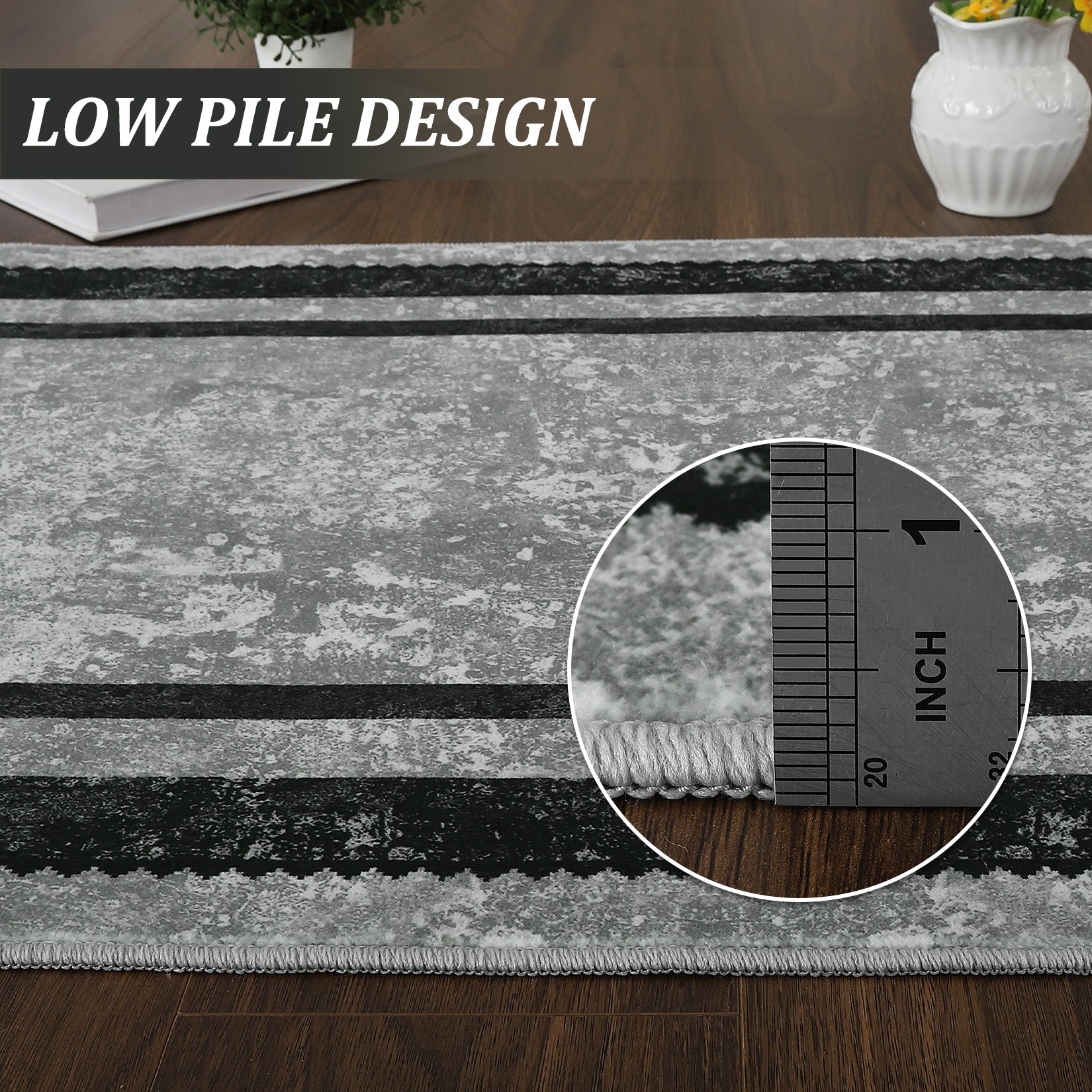 Garvee 10x13 Modern Bordered Area Rug Distressed Gray Rug Non Slip Non Shedding Floor Carpet Soft Low Pile Rug, Large Washable Thin Rug, Foldable Printed Rug for Living Room, Bedroom, Office