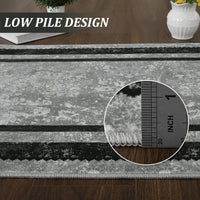Garvee 10x13 Modern Bordered Area Rug Distressed Gray Rug Non Slip Non Shedding Floor Carpet Soft Low Pile Rug, Large Washable Thin Rug, Foldable Printed Rug for Living Room, Bedroom, Office