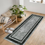 Garvee Modern Bordered Kitchen Runner Rugs Non Skid Washable Non-Slip Ultra-Thin Bathroom Rug Runner, Soft Carpet Runner for Entryway Laundry Room Bedroom Black And Grey 2*6ft - Gray