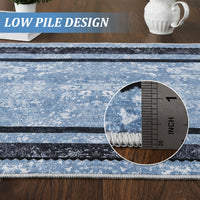 Garvee 10x13 Modern Bordered Area Rug Distressed Blue Rug Non Slip Non Shedding Floor Carpet Soft Low Pile Rug, Large Washable Thin Rug, Foldable Printed Rug for Living Room, Bedroom, Office