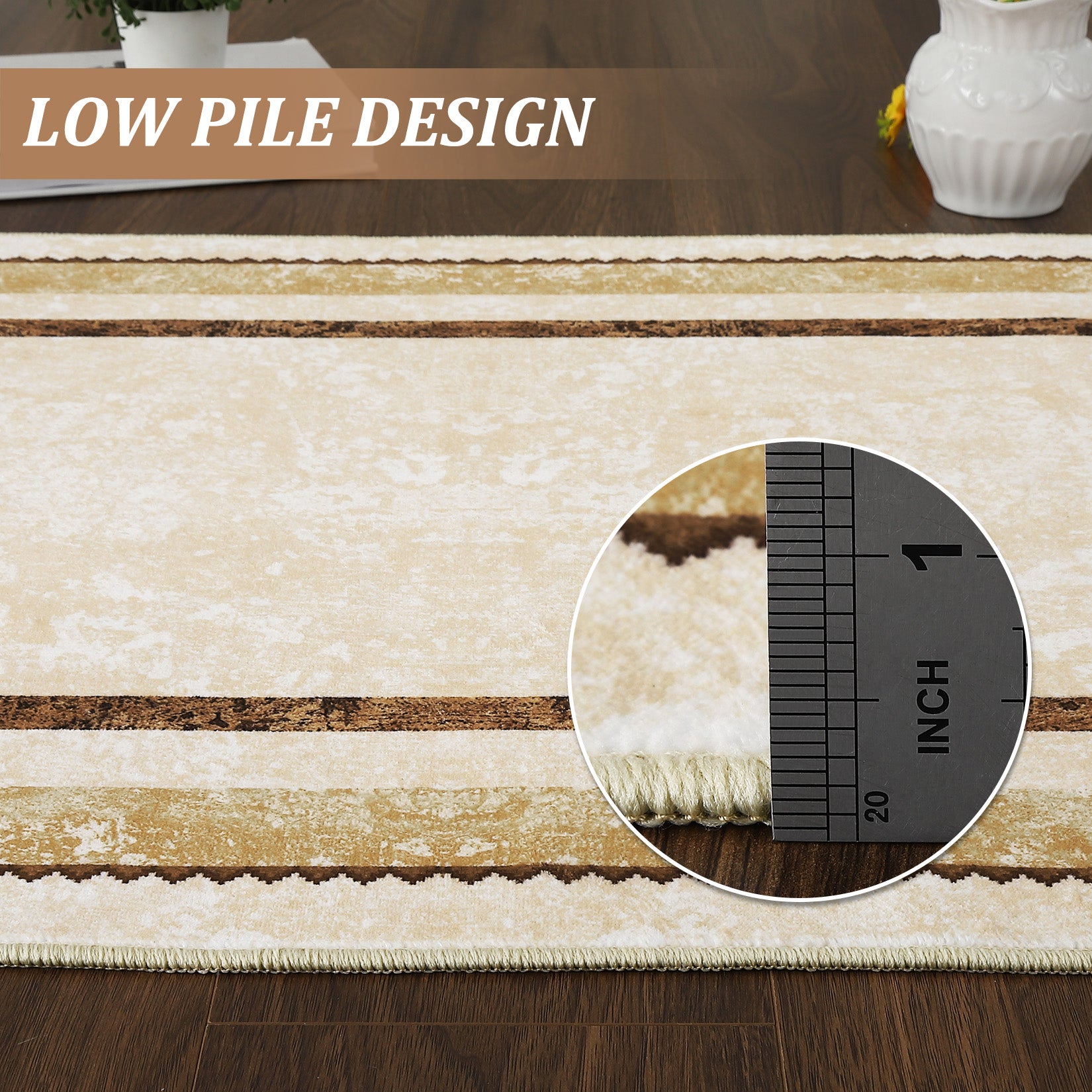 Garvee Large Modern Bordered Area Rug 8x10 Washable Thin Rug Soft Non Slip Floor Carpet Non Shedding Low Pile Rug, Contemporary Distressed Rug, Decorative Rug for Living Room, Bedroom, Beige