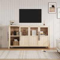 Garvee Sideboard Buffet Cabinet with 4 Glass Doors, 55" Large Buffet Cabinet with Storage, Modern Farmhouse Storage Cabinet Table for Kitchen Dining Room, Living Room, Natural