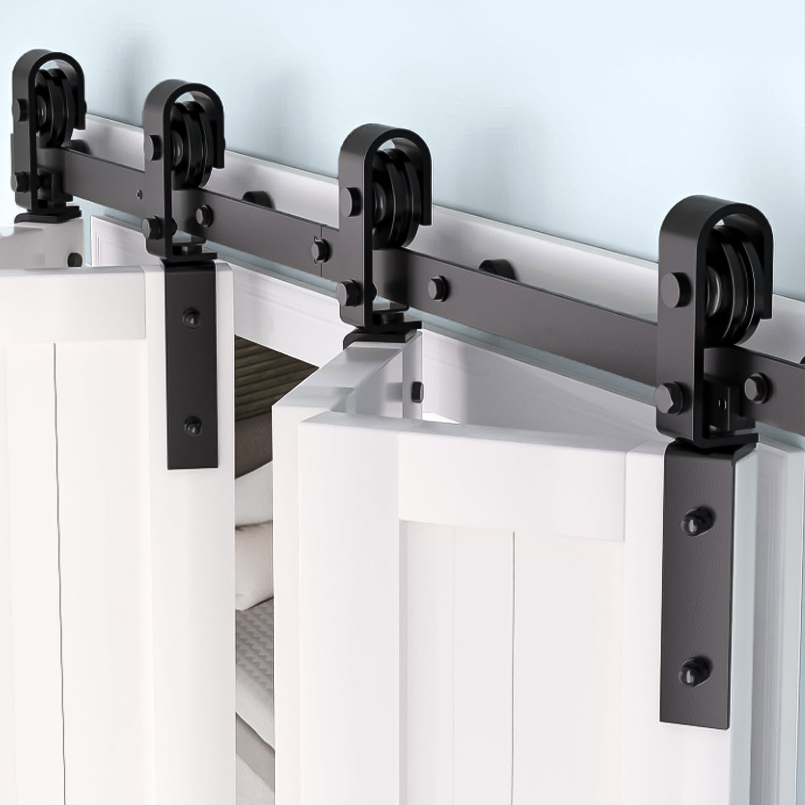 Garvee 60 in Bifold Sliding Barn Door Hardware Track Kit, Side Mounted Black Roller, Smoothly and Quietly, Easy Install, Heavy Duty, Up to 400 LBS, Bifold Door Hardware for 4 Doors (Door Not Included)