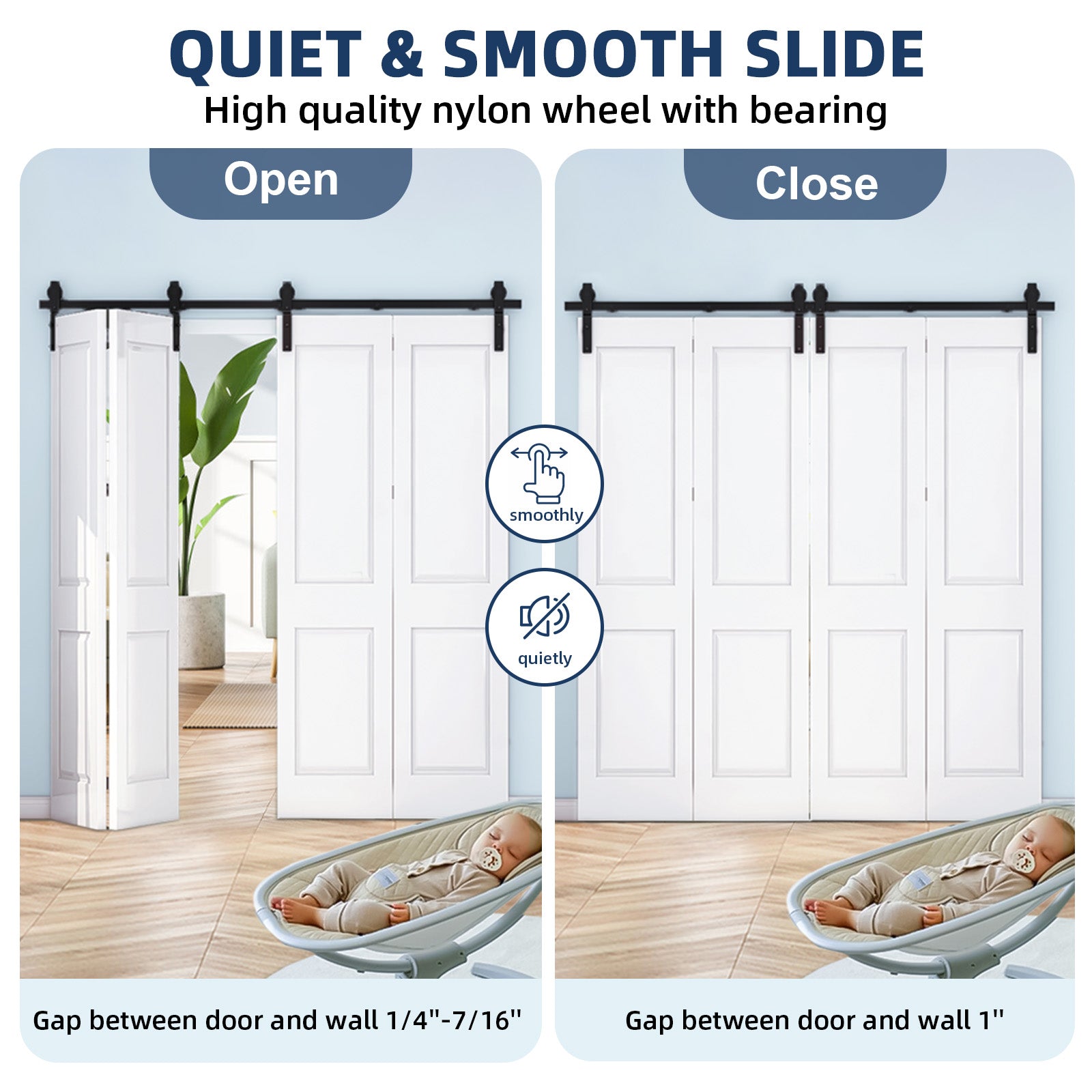 Garvee 60 in Bifold Sliding Barn Door Hardware Track Kit, Side Mounted Black Roller, Smoothly and Quietly, Easy Install, Heavy Duty, Up to 400 LBS, Bifold Door Hardware for 4 Doors (Door Not Included)