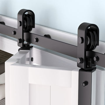 Garvee 60 in Bifold Sliding Barn Door Hardware Track Kit, Side Mounted Black Roller, Smoothly and Quietly, Easy Install, Heavy Duty, Up to 200 LBS, Bifold Door Hardware for 2 Doors (Door Not Included)
