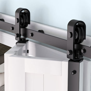 Garvee 36" Bifold Sliding Barn Door Hardware Track Kit, Side Mounted Black Roller, Smoothly and Quietly, Assembly Easy, Fit Double 12" Bi-Folding Doors (Door Not Included)