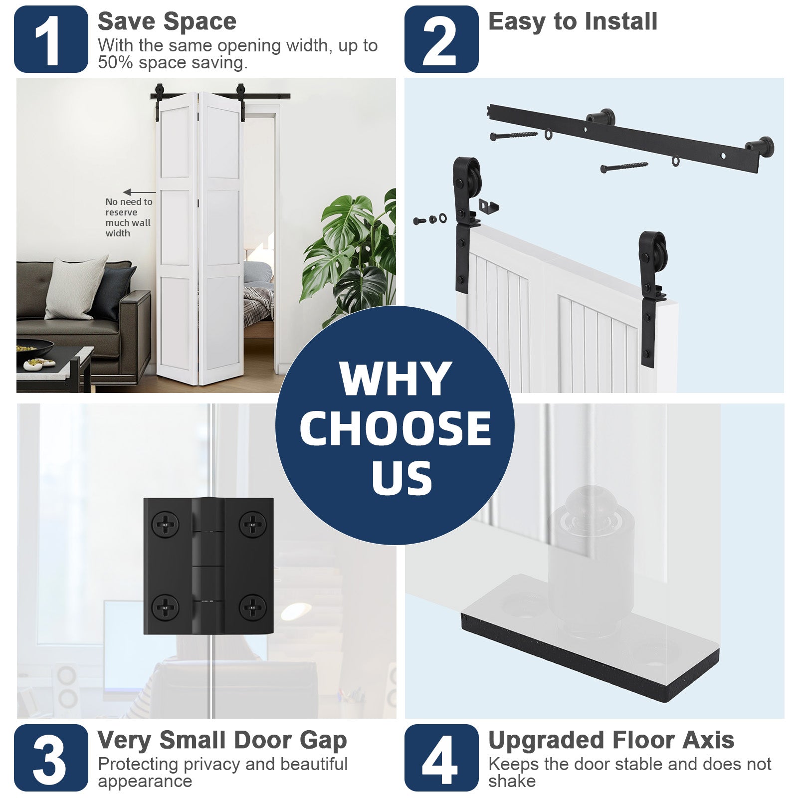 Garvee 60 in Bifold Sliding Barn Door Hardware Track Kit, Side Mounted Black Roller, Smoothly and Quietly, Easy Install, Heavy Duty, Up to 200 LBS, Bifold Door Hardware for 2 Doors (Door Not Included)
