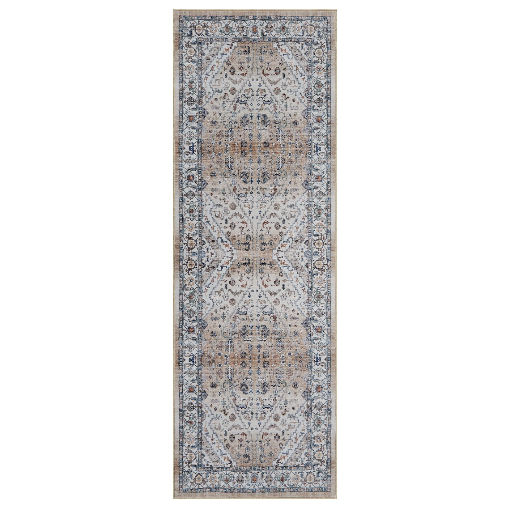 Garvee Persian Light Brown 2x6 Runner Rugs Vintage Hallway Area Rug Print Distressed Kitchen Indoor Bedroom Rug Washable Living Room Retro Rug for Dining Room