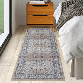 Garvee Persian Light Brown 2x6 Runner Rugs Vintage Hallway Area Rug Print Distressed Kitchen Indoor Bedroom Rug Washable Living Room Retro Rug for Dining Room