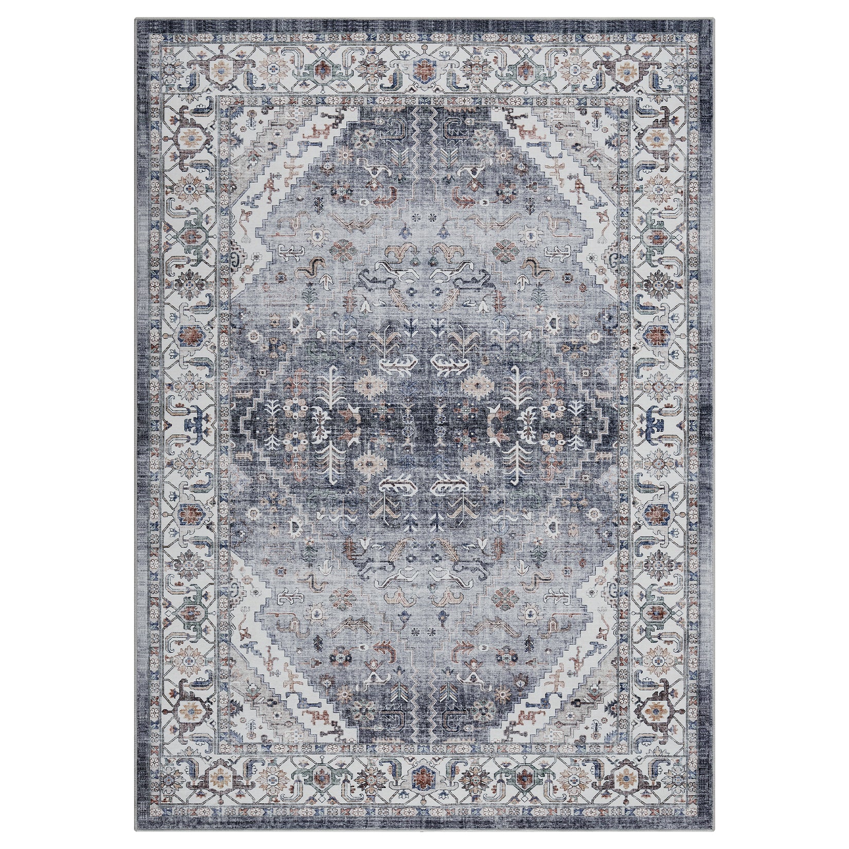 Garvee Persian Grey 5x7 Area Rugs for Living Room Print Distressed Indoor Floor Rug Washable Rug Non Slip Vintage Rug for Bedroom Dining Room