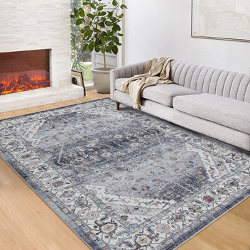 Garvee Persian Grey 10x13 Area Rugs for Bedroom Print Distressed Indoor Floor Rug Washable Rug Non Slip Rug for Dining Room