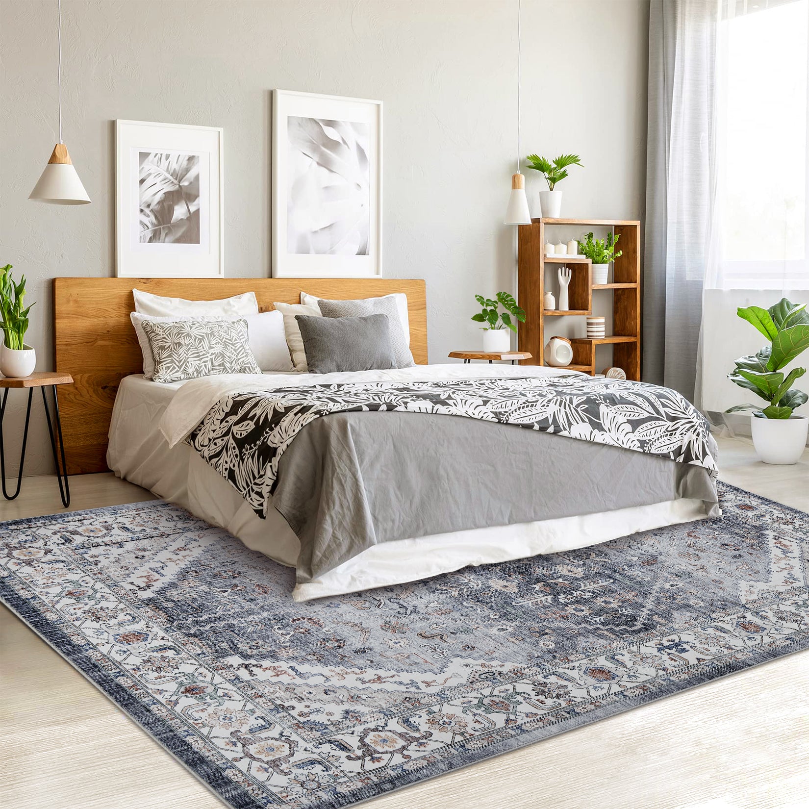 Garvee Persian Grey 5x7 Area Rugs for Living Room Print Distressed Indoor Floor Rug Washable Rug Non Slip Vintage Rug for Bedroom Dining Room