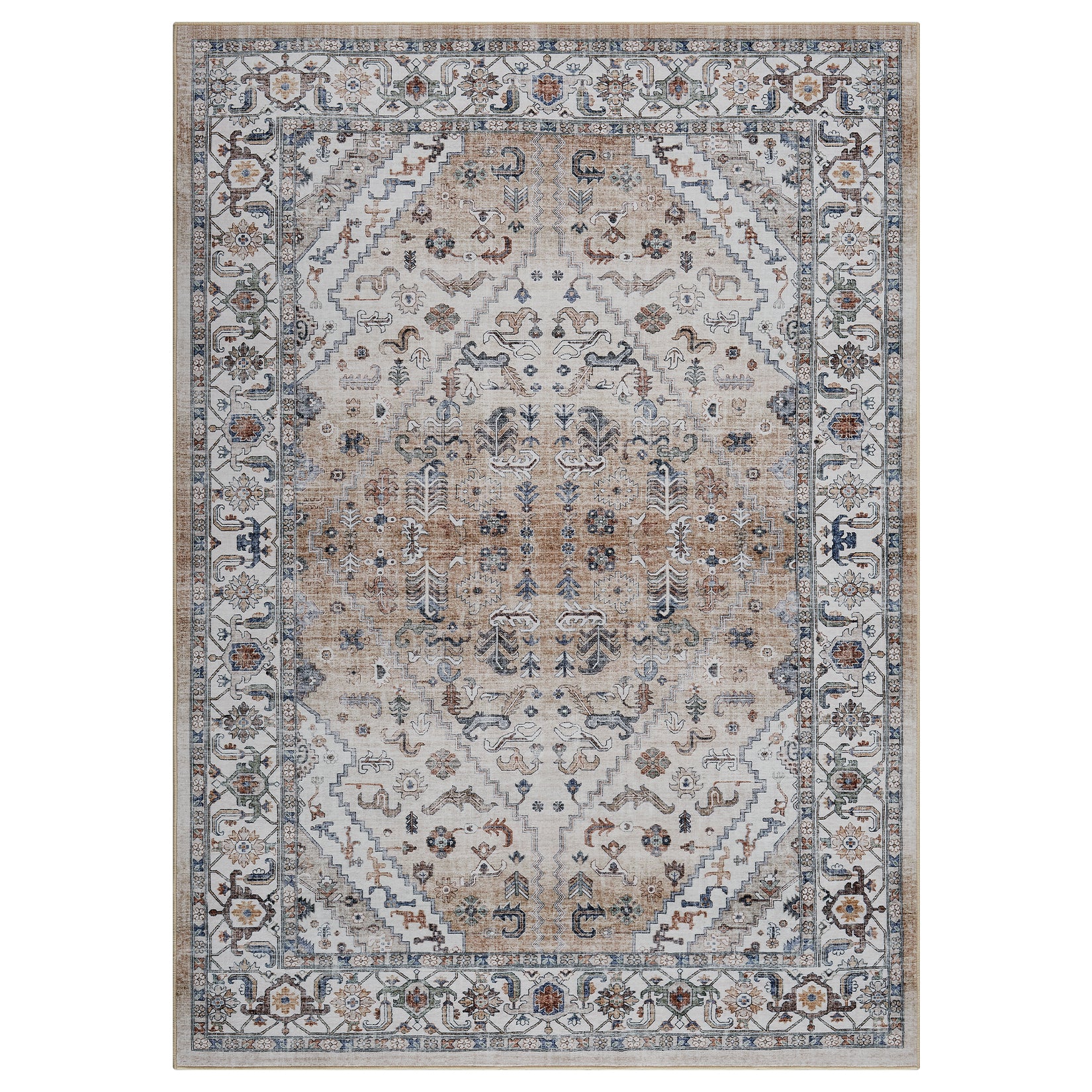 Garvee Persian Light Brown 5x7 Area Rugs for Living Room Print Distressed Indoor Floor Rug Washable Rug Non Slip Vintage Rug for Bedroom Dining Room