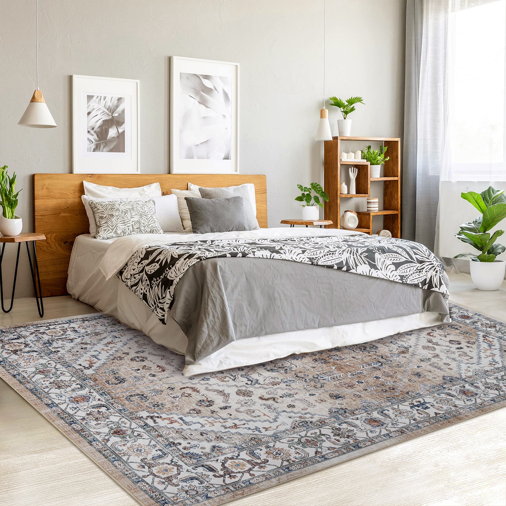 Garvee Persian Light Brown 5x7 Area Rugs for Living Room Print Distressed Indoor Floor Rug Washable Rug Non Slip Vintage Rug for Bedroom Dining Room