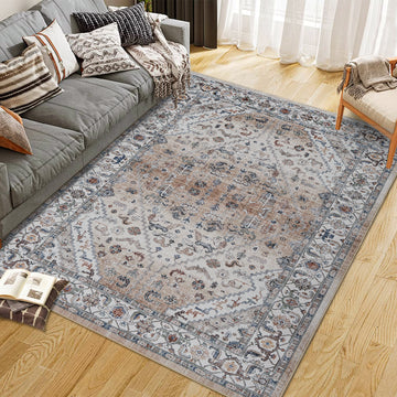 Garvee Persian Light Brown 5x7 Area Rugs for Living Room Print Distressed Indoor Floor Rug Washable Rug Non Slip Vintage Rug for Bedroom Dining Room