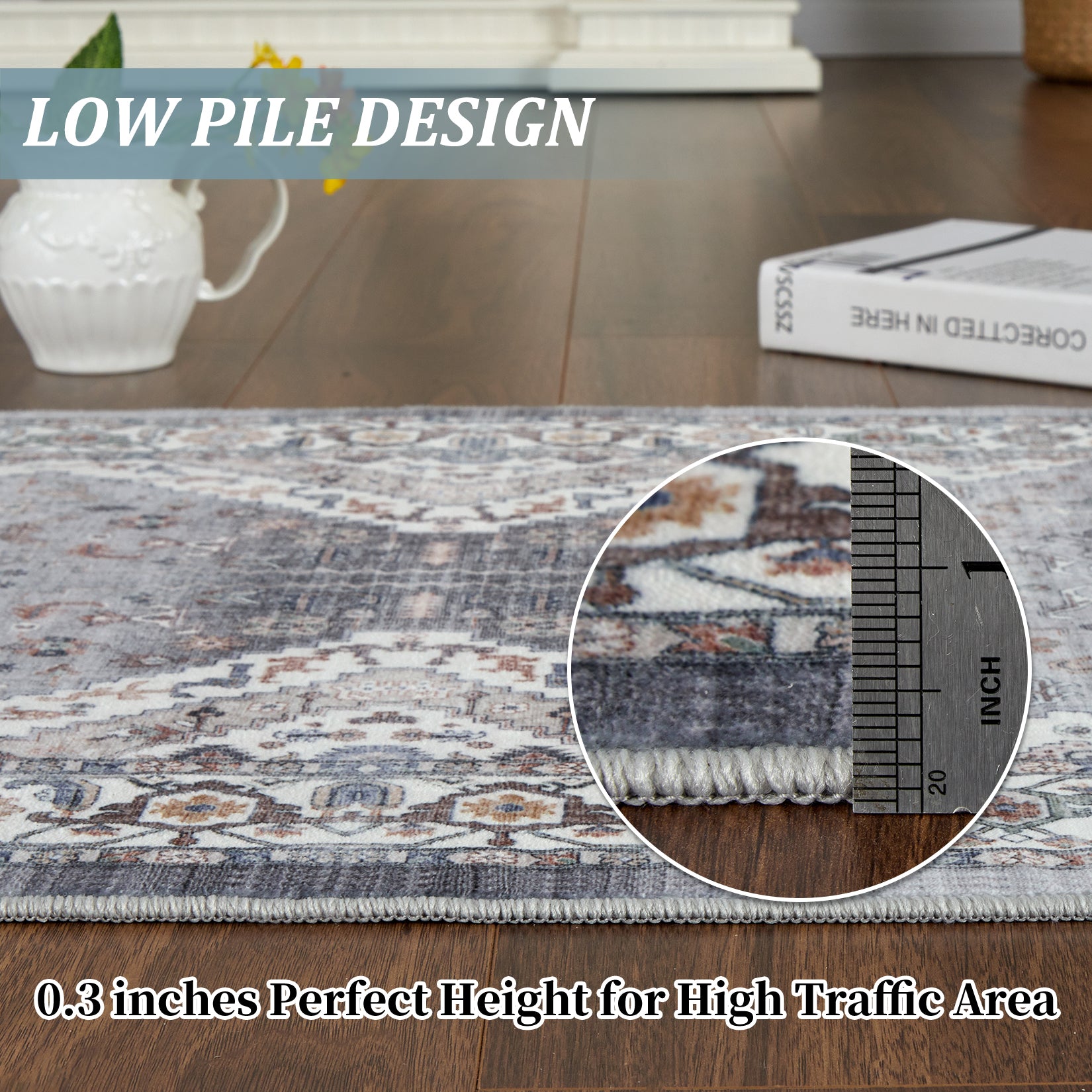 Garvee Persian Grey 5x7 Area Rugs for Living Room Print Distressed Indoor Floor Rug Washable Rug Non Slip Vintage Rug for Bedroom Dining Room