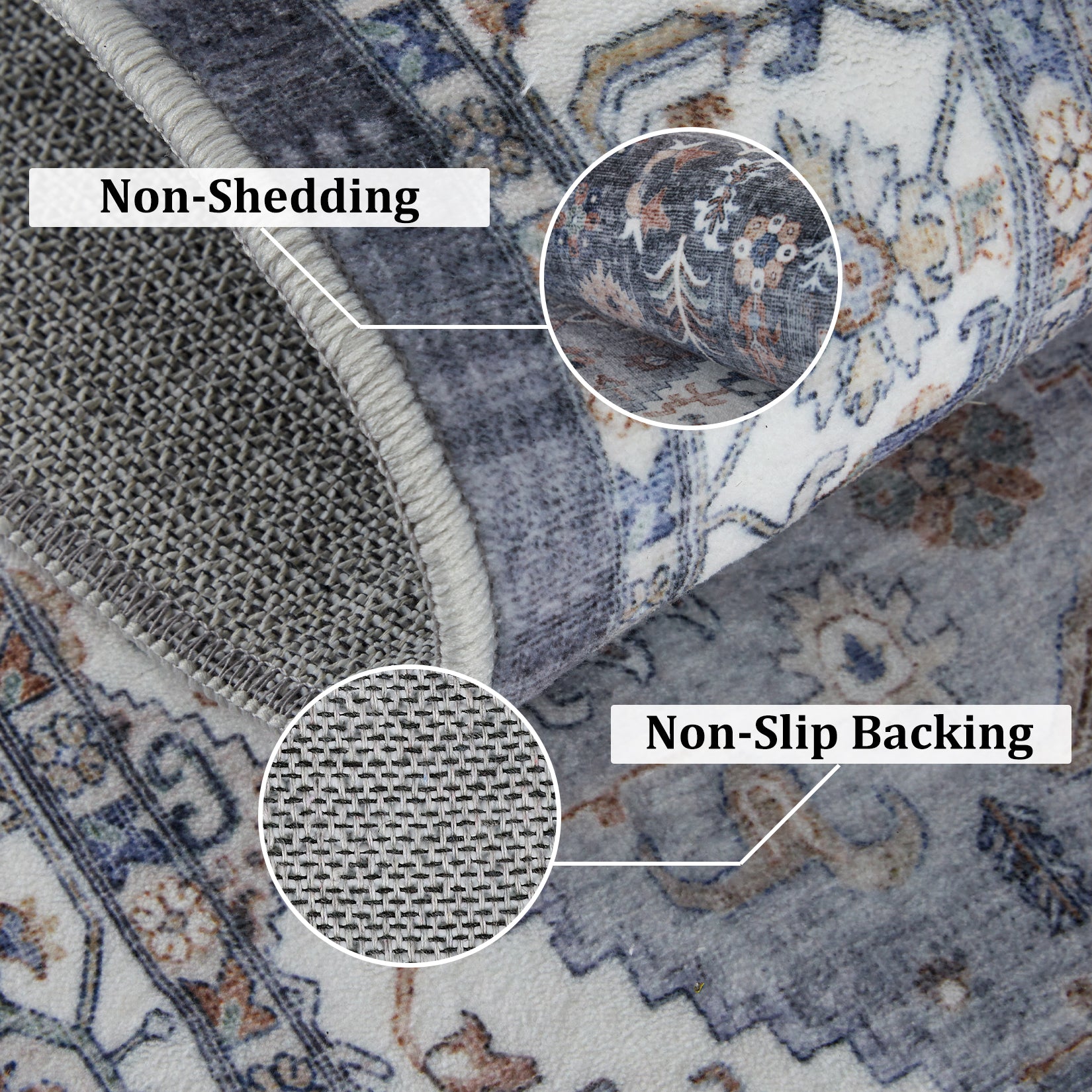 Garvee Persian Grey 5x7 Area Rugs for Living Room Print Distressed Indoor Floor Rug Washable Rug Non Slip Vintage Rug for Bedroom Dining Room