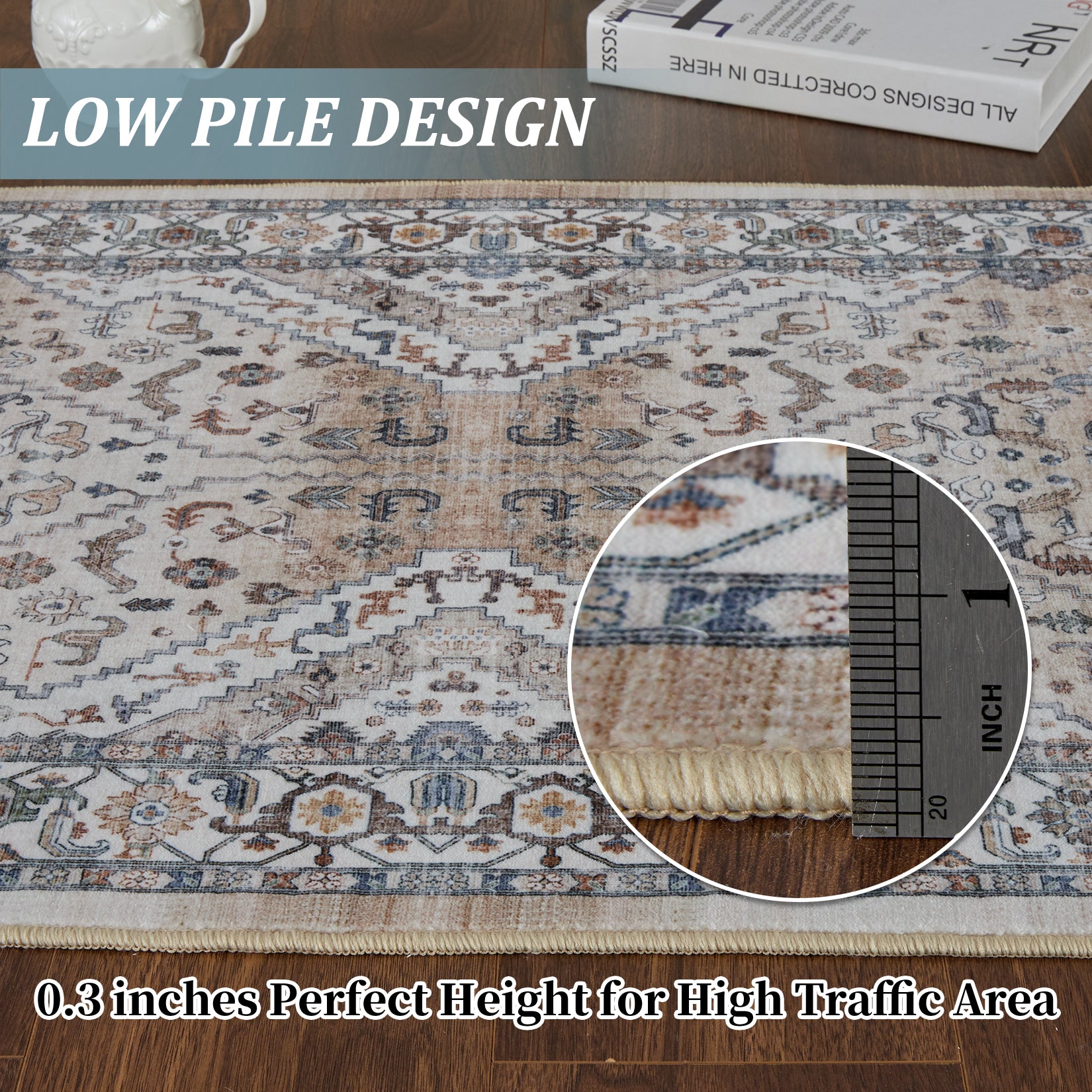 Garvee Persian Light Brown 2x6 Runner Rugs Vintage Hallway Area Rug Print Distressed Kitchen Indoor Bedroom Rug Washable Living Room Retro Rug for Dining Room