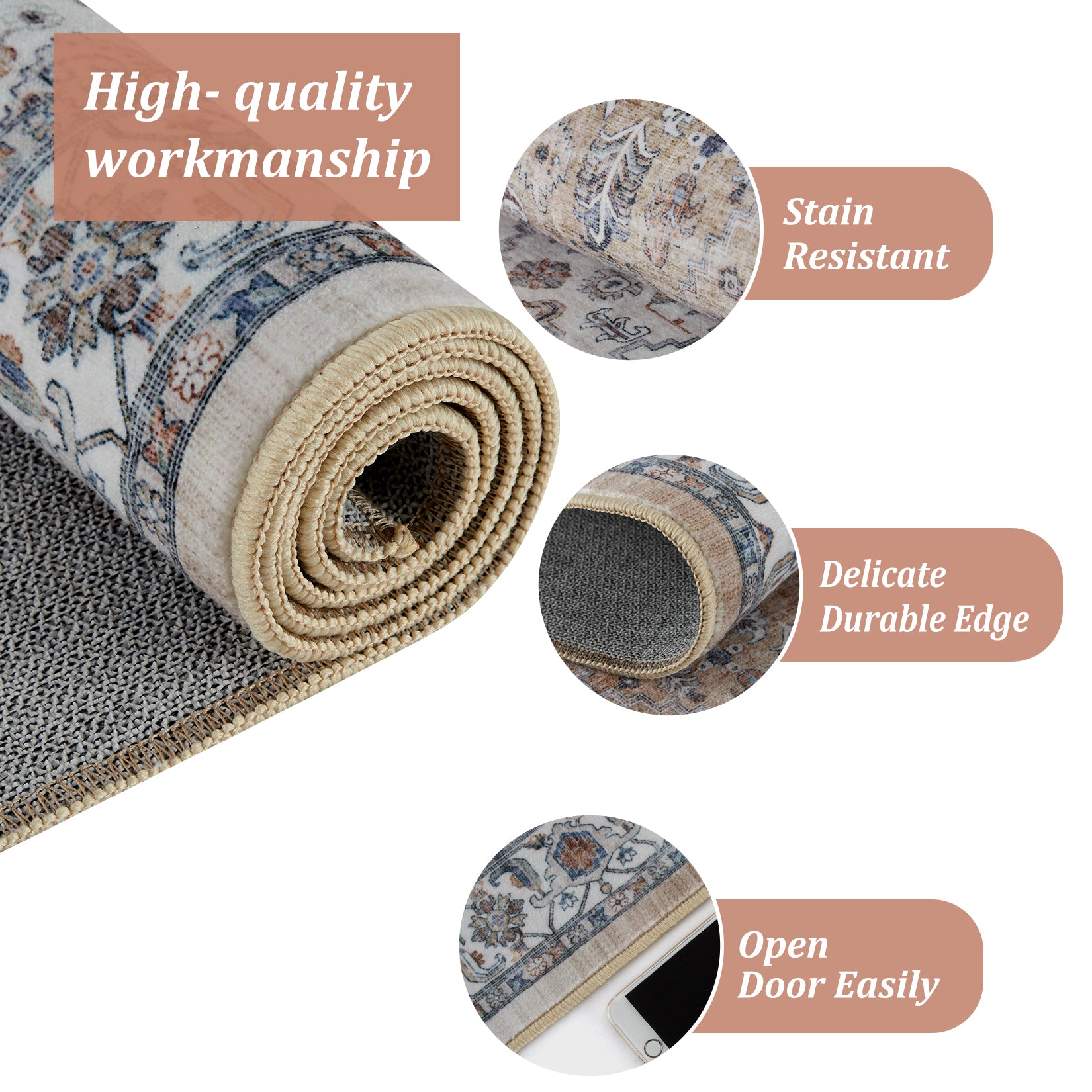 Garvee Persian Light Brown 5x7 Area Rugs for Living Room Print Distressed Indoor Floor Rug Washable Rug Non Slip Vintage Rug for Bedroom Dining Room