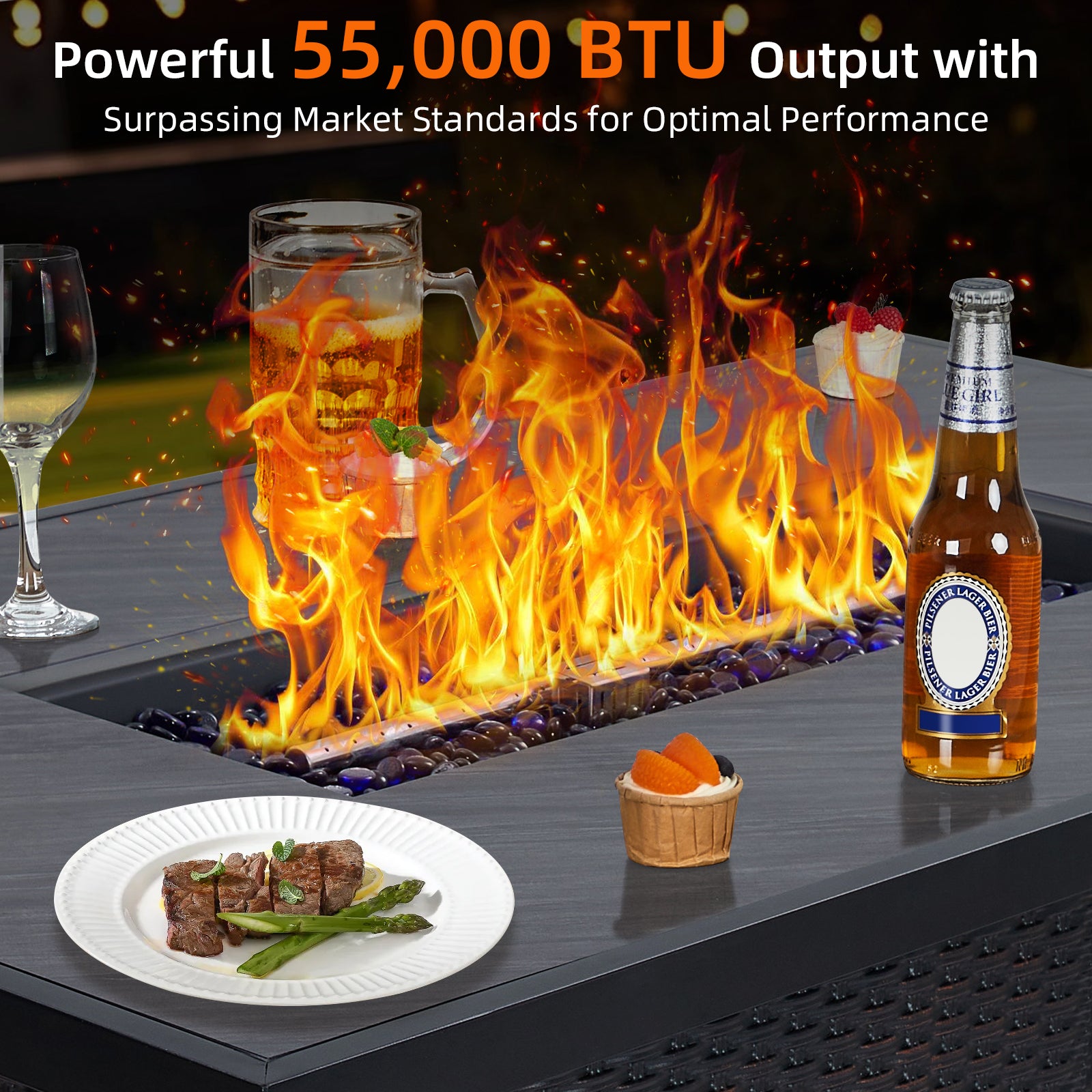 Garvee 52" 2-in-1 Propane Fire Pit Table - 50,000 BTU Outdoor Gas Fire Pit with Waterproof Cover, Tabletop & Separate Storage for Patio