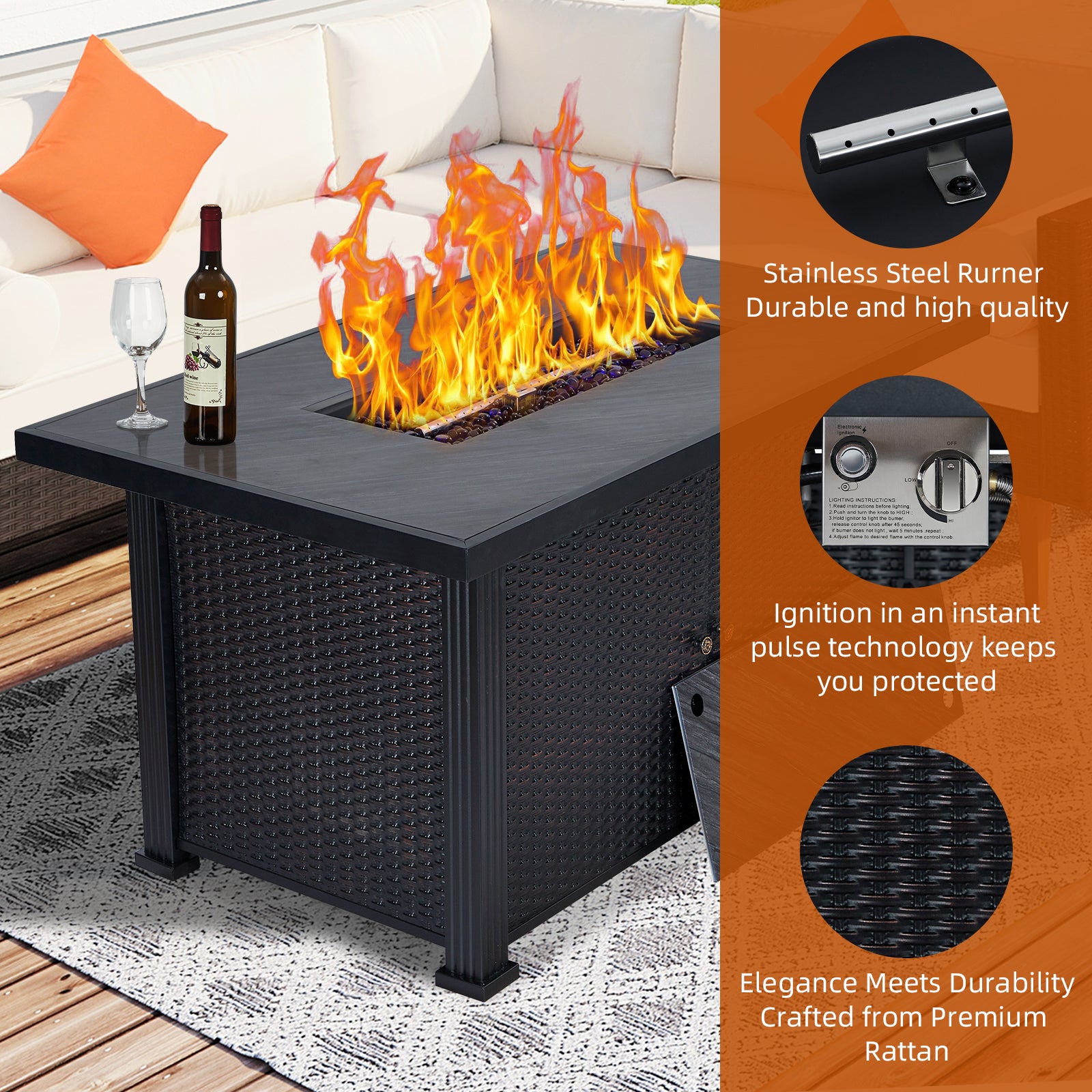 Garvee 52" 2-in-1 Propane Fire Pit Table - 50,000 BTU Outdoor Gas Fire Pit with Waterproof Cover, Tabletop & Separate Storage for Patio