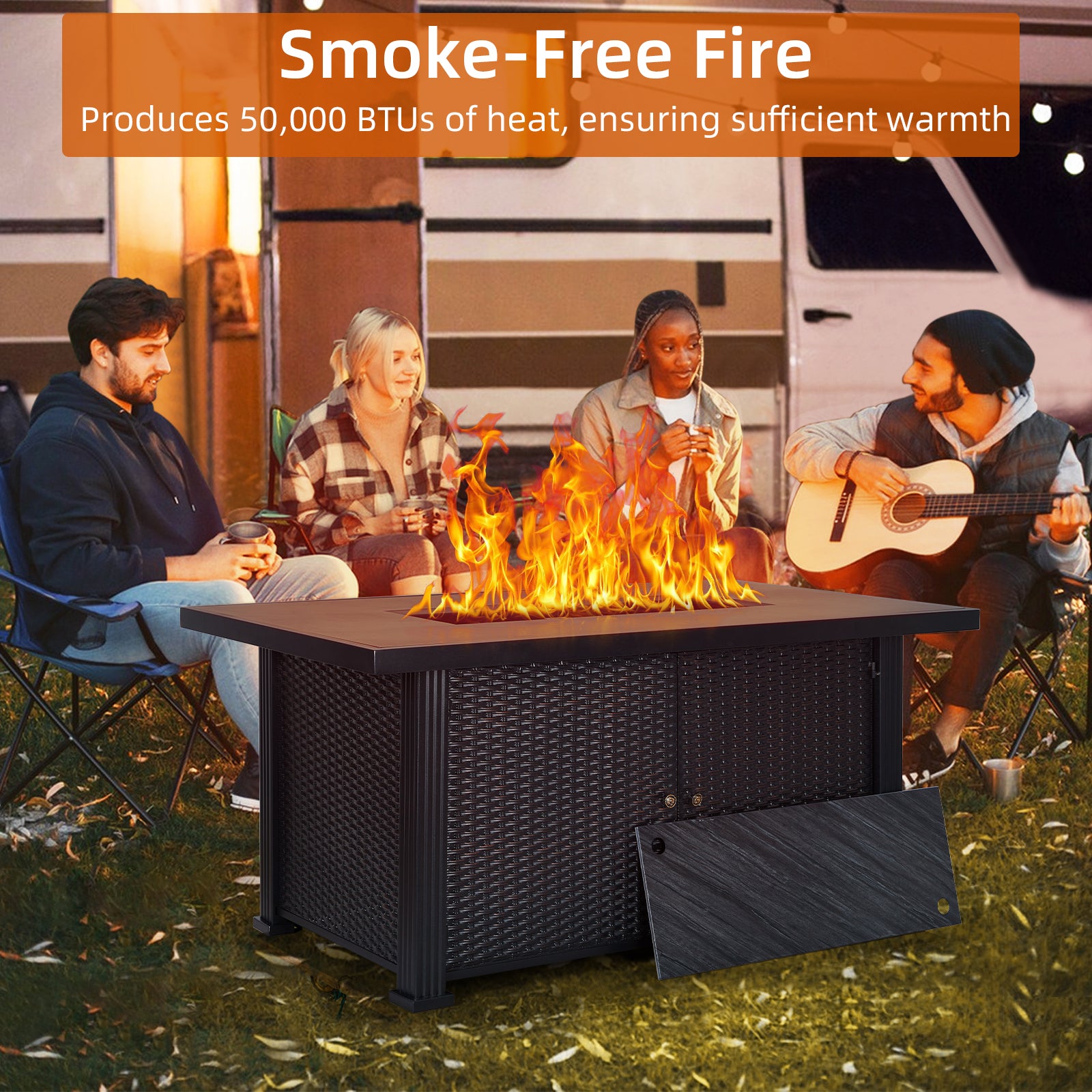 Garvee 52" 2-in-1 Propane Fire Pit Table - 50,000 BTU Outdoor Gas Fire Pit with Waterproof Cover, Tabletop & Separate Storage for Patio