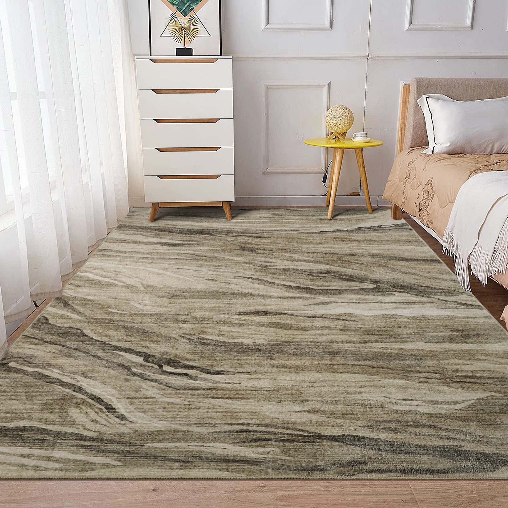 Garvee Abstract Taupe 5x7 Machine Washable Area Rug, Carpet Stain Resistant Non-Slip Accent Rug Modern Abstract Living Room Rug Floor Cover for Dining Office Bedroom
