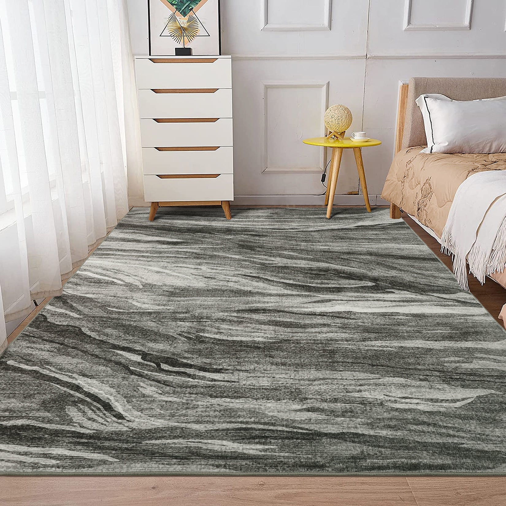 Garvee Washable Rug 8x10 Abstract Area Rug Large Modern Area Rug Stain Resistant Non-Slip Accent Rug Abstract Floor Cover Carpet Rug for Living Room Decor, Grey