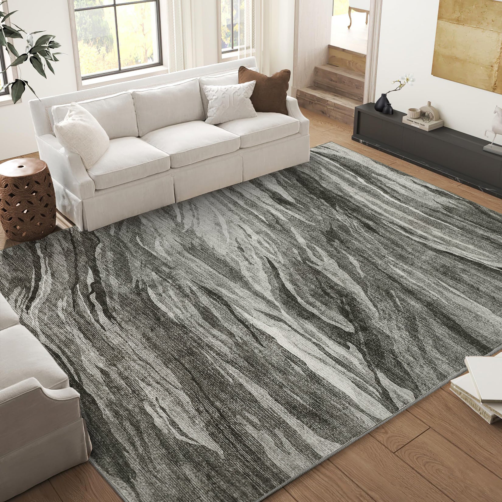 Garvee Washable Rug 8x10 Abstract Area Rug Large Modern Area Rug Stain Resistant Non-Slip Accent Rug Abstract Floor Cover Carpet Rug for Living Room Decor, Grey