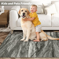 Garvee Washable Rug 8x10 Abstract Area Rug Large Modern Area Rug Stain Resistant Non-Slip Accent Rug Abstract Floor Cover Carpet Rug for Living Room Decor, Grey