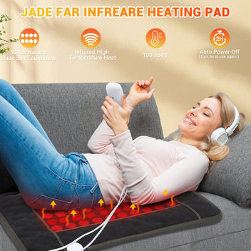 Garvee Far Infrared Heating Pad for Back Pain Relief, Natural Jade & Tourmaline Heating Pad,  Therapy Pads for Neck Shoulders and Period Cramps, Auto Shut Off , LCD Display 32" X 21" (Black)