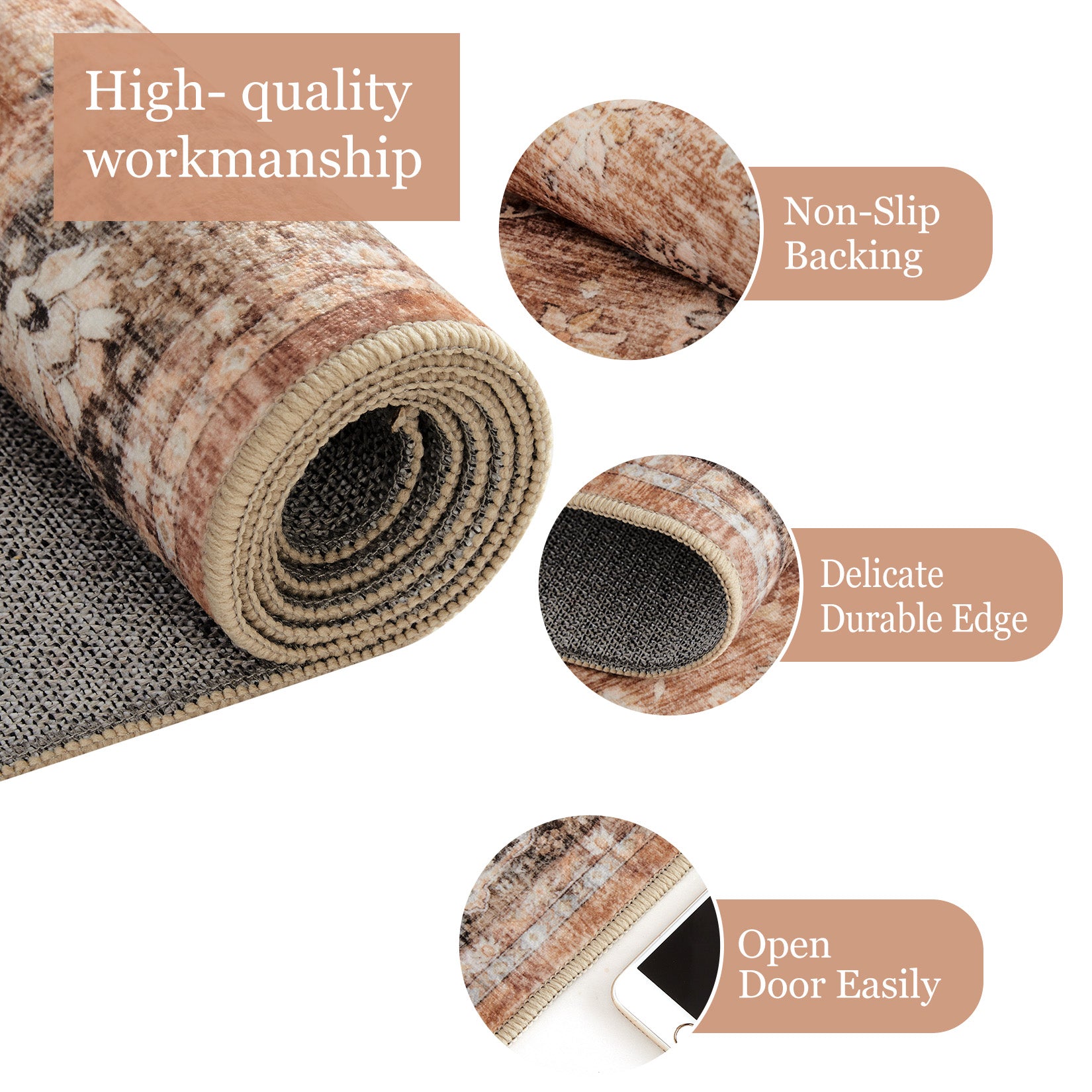 Garvee Vintage Washable Area Rug Non Slip Non Shedding Floral Soft Throw Rug for Bedroom Living Room Brown 4 ft x 6 ft