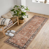 Garvee Terracotta Distressed Print Runner 2x6 Washable Low Pile - Rustic Doormat Rug for Entryway Hall, Non Slip Kitchen Floor Mat, Easy Clean Indoor Carpet - Terracotta