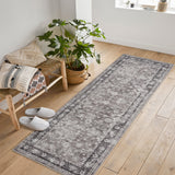Garvee Grey Distressed Print Runner Rug 2x6 Washable Low Pile - Vintage Doormat for Entryway Front Door, Non Slip Kitchen Hallway Floor Mat, Easy Clean Indoor Outdoor Carpet - Gray