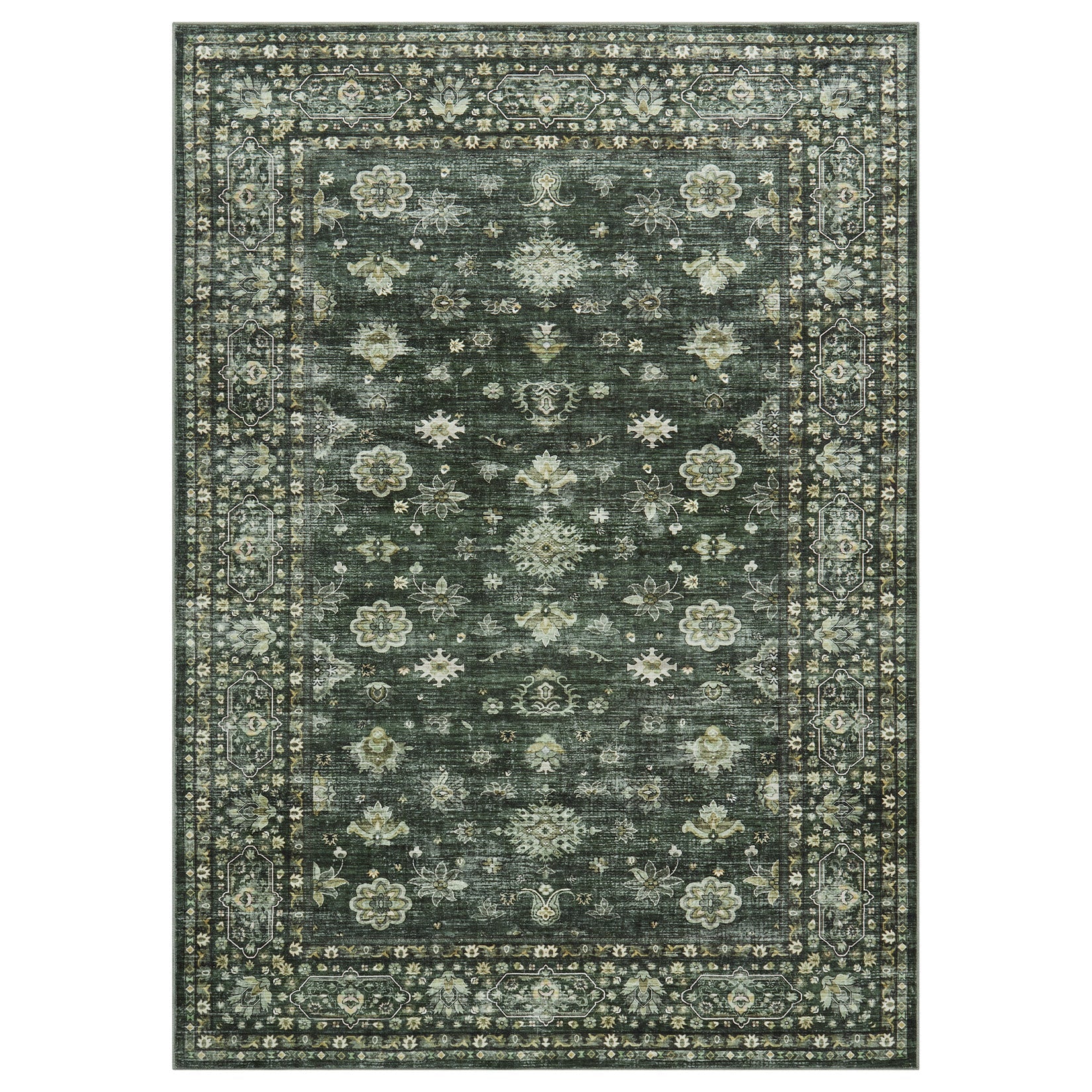 Garvee Vintage Washable Area Rug Non Slip Soft Floral Throw Rug for Bedroom Living Room Green 6x9 ft