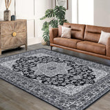Garvee Oriental Black 9x12 Area Rug Washable Rug Taupe Vintage Rug Traditional Mat Foldable Thin Rug Retro Accent Rug - Black