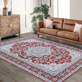 Garvee Oriental Red 5x7 Washable Area Rug – Vintage Paisley Design, Non-Slip, Thin Foldable Carpet for Living Room, Bedroom, or Office - Red