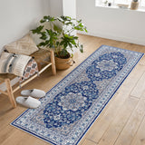 Garvee Oriental Blue 2x6 Area Rug Washable Rug Taupe Vintage Rug Traditional Mat Foldable Thin Rug Retro Accent Rug - Blue