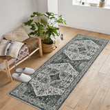 Garvee Persian Grey-Green 2x6 Area Rug Traditional Floor Cover Thin Print Indoor Non-Slip Machine Washable Rug - Gray-Green
