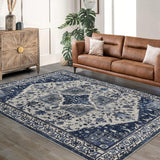 Garvee Persian Navy Blue 5x7 Area Rug Traditional Floor Cover Thin Print Indoor Non-Slip Machine Washable Rug - Navy Blue