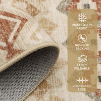 Garvee Boho Beige 8x10 Washable Living Room Rug, Large Distressed Geometric Printed Area Rug, Non-Slip Low Pile Indoor Mat, Foldable Non-Shedding Accent Carpet for Dining Room