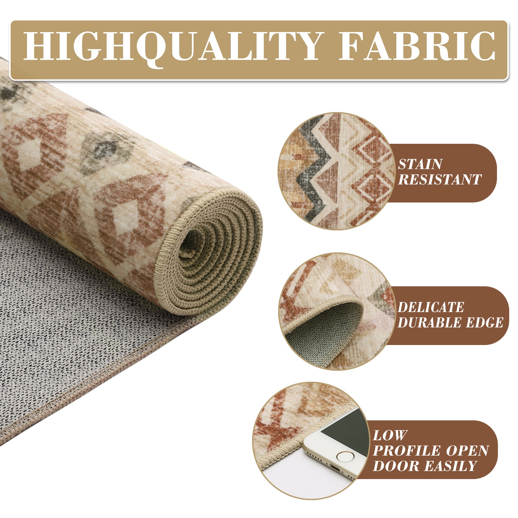 Garvee Boho Beige 8x10 Washable Living Room Rug, Large Distressed Geometric Printed Area Rug, Non-Slip Low Pile Indoor Mat, Foldable Non-Shedding Accent Carpet for Dining Room