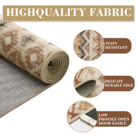 Garvee Boho Beige 8x10 Washable Living Room Rug, Large Distressed Geometric Printed Area Rug, Non-Slip Low Pile Indoor Mat, Foldable Non-Shedding Accent Carpet for Dining Room
