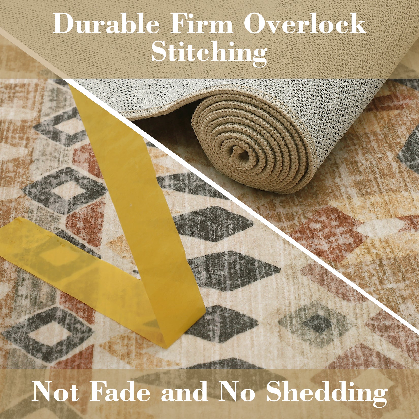 Garvee Boho Beige 8x10 Washable Living Room Rug, Large Distressed Geometric Printed Area Rug, Non-Slip Low Pile Indoor Mat, Foldable Non-Shedding Accent Carpet for Dining Room