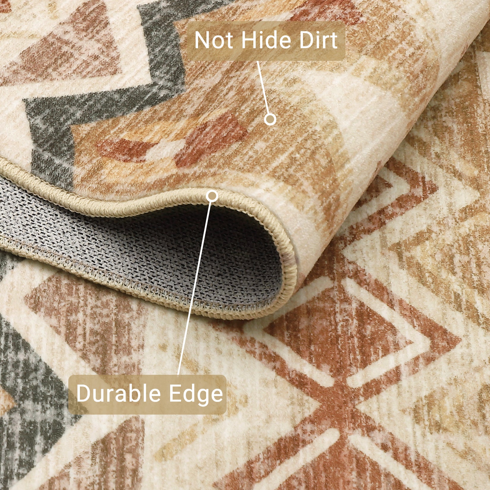 Garvee Boho Beige 8x10 Washable Living Room Rug, Large Distressed Geometric Printed Area Rug, Non-Slip Low Pile Indoor Mat, Foldable Non-Shedding Accent Carpet for Dining Room